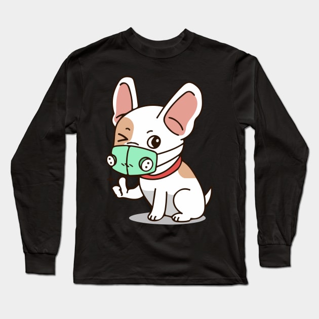 Dog wearing a face mask Long Sleeve T-Shirt by Spring Moon